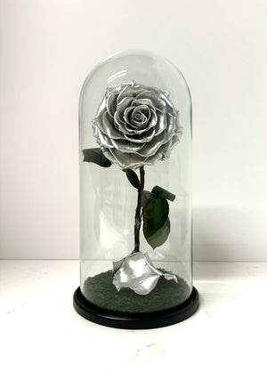 Metallic Silver Rose Dome