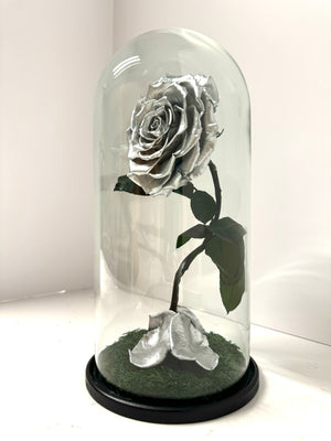 Metallic Silver Rose Dome