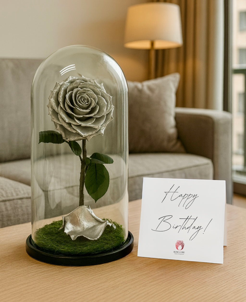 Metallic Silver Rose Dome