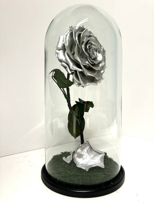 Metallic Silver Rose Dome