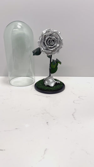 Metallic Silver Rose Dome