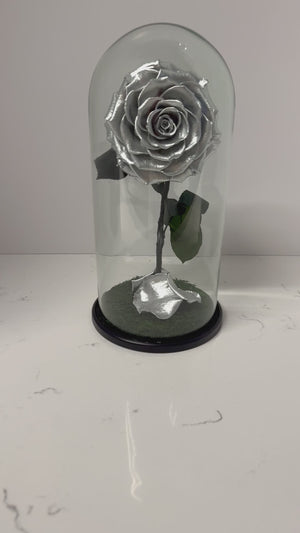 Metallic Silver Rose Dome